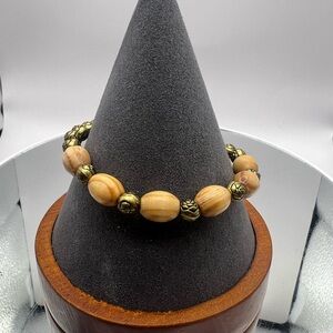 Brand New Natural Wood Bead Bracelet Antique Stretch Boho